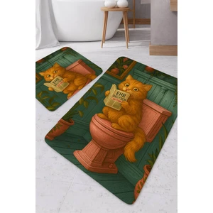 Harikabirev|banyo ve Tuvalet Paspası Gazete Okuyan Sarman Kedi Motifi Modern Tasarım|paspas