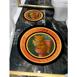 Harikabirev|banyo ve Tuvalet Yuvarlak Paspası Gazete Okuyan Sarman Kedi Motifi Modern  |yvrlkpsps
