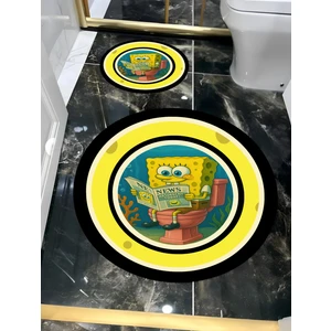 Harikabirev|banyo ve Tuvalet Yuvarlak Paspası Gazete Okuyan Sünger Bob Motifi Modern  |yvrlkpsps