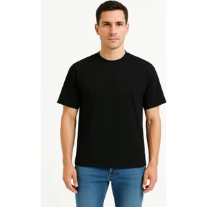 100% Pamuk Basic Fit Bisiklet Yaka Siyah Erkek T-Shirt - Alpha