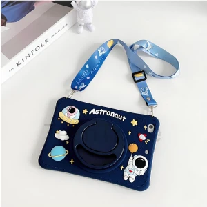 Galaxy Tab S9 Fe Uyumlu Kılıf Stand Olabilen Askılı Sevimli Astronot Figürlü Tablet Kılıfı