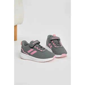Tonny Black Çocuk Unisex Füme Pembe Eva Taban Yanı Şeritli File Detaylı Cırtlı Spor Ayakkabı