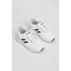 Tonny Black Çocuk Unisex Beyaz Siyah Eva Taban Yanı Şeritli File Detaylı Cırtlı Spor Ayakkabı