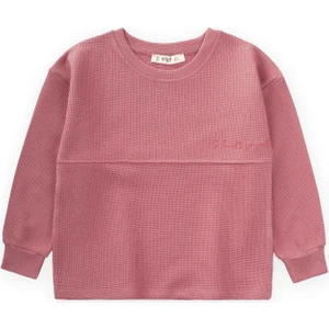 Oversize Waffle Mevsimlik T-Shırt 2-14 Yaş Gül Kurusu