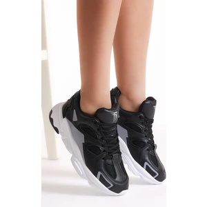 Tonny Black Unisex Siyah Gri Rahat Kalıp Yüksek Taban Bağcıklı Spor Ayakkabı