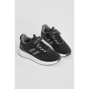 Tonny Black Çocuk Unisex Siyah Füme Eva Taban Yanı Şeritli File Detaylı Cırtlı Spor Ayakkabı