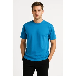 100% Pamuk Basic Fit Bisiklet Yaka Mavi Erkek T-Shirt - Alpha