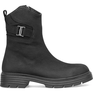 D25KB-1945 Kadın Hakiki Nubuk Deri Topuklu Bot Siyah