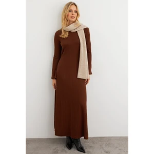Kadın Kahverengi Basic Maxi Elbise COL30