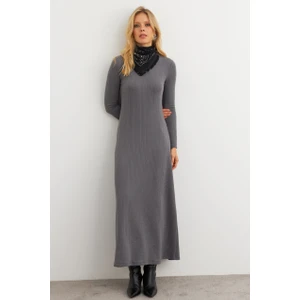 Kadın Antrasit Basic Maxi Elbise COL30