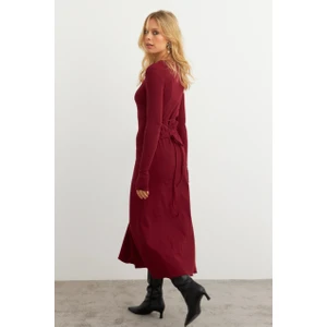 Kadın Bordo Bağlamalı Kaşkorse Midi Elbise COL2268