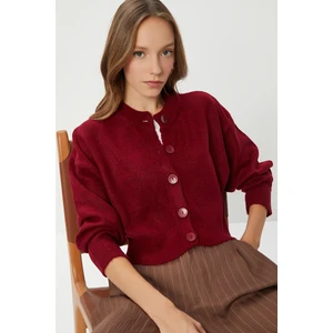 Düğmeli Yün Efektli Triko Hırka LBP0028 Bordo