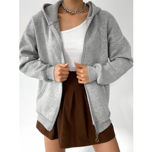 Kadın Oversize Fermuarlı Sweatshirt Hırka