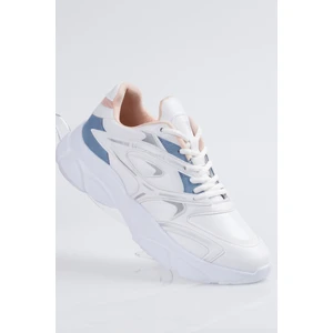 Tonny Black Unisex Beyaz Pudra Kalın Faylon Taban Desenli Bağcıklı Spor Ayakkabı