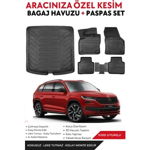 Skoda Kodiaq 2020-2021-2022-2023 Model Bagaj Havuzu+Paspas Full Takım+Hediyeli