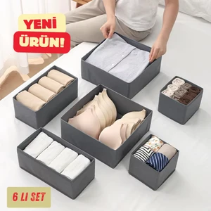 6'lı Çekmece Dolap Içi Düzenleyici Kutu Raf Set Bebek Eşyası Çocuk Odası Banyo Organizer/gri