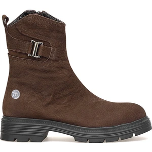 D25KB-1945 Kadın Hakiki Nubuk Deri Topuklu Bot Kahverengi