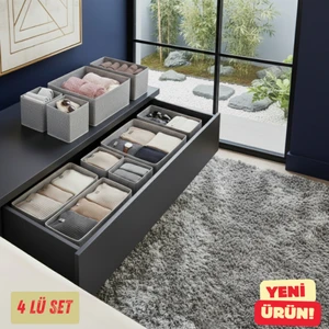 4'lü Çekmece Dolap Içi Düzenleyici Kutu Raf Set Bebek Eşyası Çocuk Odası Banyo Organizer/gri