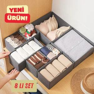 8'li Çekmece Dolap Içi Düzenleyici Kutu Raf Set Bebek Eşyası Çocuk Odası Banyo Organizer/gri