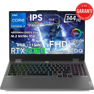 Loq 15IRX9 Intel Core I7 13650HX 24GB 1tb SSD Rtx 4060 (115W) 15.6" 144Hz Fhd IPS Panel Freedos Taşınabilir Bilgisayar 83DV011GTRN1