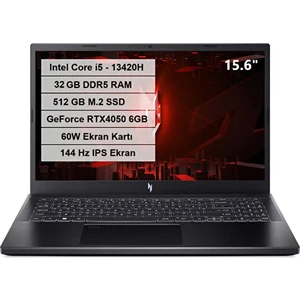 Nitro V 15 Intel Core i5 13420H 32GB DDR5 512GB M.2 SSD RTX 4050-6GB 60W FreeDos 15.6" FHD IPS 144Hz Taşınabilir Bilgisayar NH.QNBEY.003