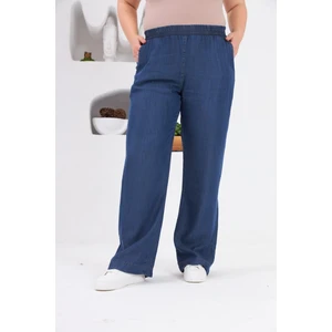 Bol Paça Büyük Beden Beli Lastikli Mavi Pantolon