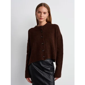 60280 Yanları Yırtmaçlı Yün Karışımlı Triko Hırka-Kahve M.