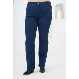 Boru Paça Büyük Beden Kot Pantolon Koyu Lacivert