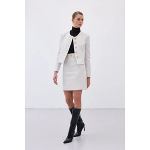 Düğme Detaylı Mini Tüvit Etek - Taş