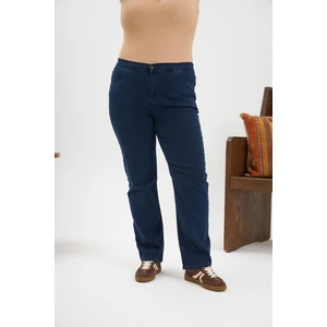 Beli Lastikli Büyük Beden Kot Pantolon Mavi