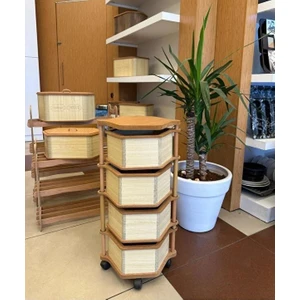 Ahşap Altıgen Sebzelik 4 Katlı Yana Açılır Patates Soğan Tekerlekli Sebzelik Krem