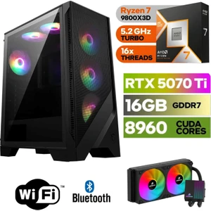 Şafak-Gaming Pc Ddr5-Rtx 5070Tİ 16GB -Ryzen 7 9800XD – 32 GB Ddr5 Ram –  1 Tb M.2 SSD 5000 4000 – 240MM Sıvı Sogutma -Windows 11 Pro-