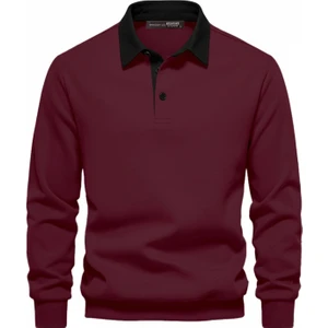 Ghassy Co. Erkek Retro Renk Bloklu Pamuklu Gömlek Yaka Sweatshirt