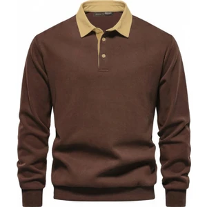 Ghassy Co. Erkek Retro Renk Bloklu Pamuklu Gömlek Yaka Sweatshirt