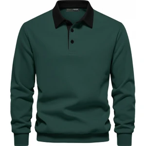 Ghassy Co. Erkek Retro Renk Bloklu Pamuklu Gömlek Yaka Sweatshirt