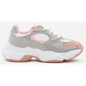 Tonny Black Kadın Gri Pudra Rahat Kalıp Yüksek Taban Bağcıklı Spor Ayakkabı