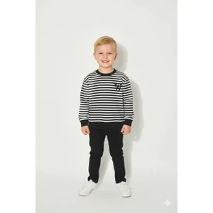  Erkek Çocuk Düşük Omuz 2-5 Yaş Çizgili Trend Premium Kalite Swetashirt - 1011
