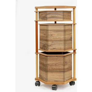 Ahşap Altıgen Tekerlekli Kahve Sebzelik 3 Katlı Yana Açılır Patates Soğan Sarımsak