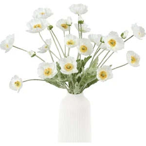 Yapay Çiçek Gelincik Çiçeği Kar Beyaz Renk 3 Çiçek 1 Tomurcuk 59CM