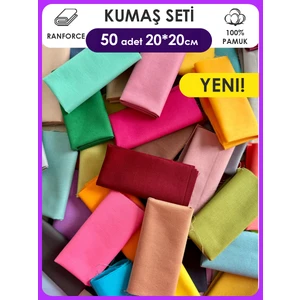 Dikiş ve Hobi İçin %100 Pamuk Kumaş Seti – 50 Farklı Düz Renk 20×20 cm Parça