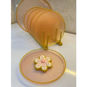 Pembe Gold Cam Pasta Tabağı 7’li Set – Işıltılı Sofra Sunum Tabakları (21 Cm)