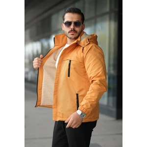 Erkek Içi Kürklü Kapüşonu Çıkarılabilir Su ve Rüzgar Geçirmez Kalın Mont