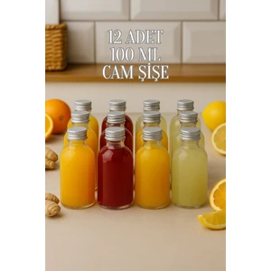 12 Adet Şeffaf Cam Shot Şişesi Sızdırmaz Gümüş Metal Kapaklı Kolonya Koku Süs Çok Amaçlı Şişe 100ML