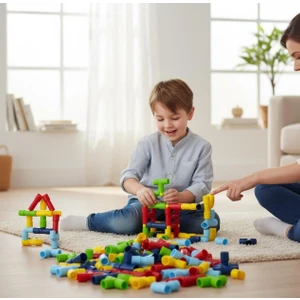 Boru LEGO Bloklar - 72 Parça Renkli Eğitici Borulu LEGO Oyuncak Seti (3+ Yaş)