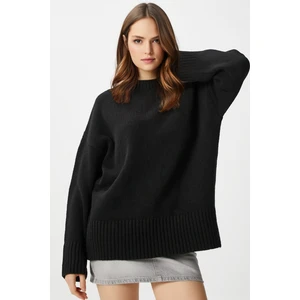 Kadın Homy Yumuşacık Bisiklet Yaka Siyah Oversize Triko Kazak