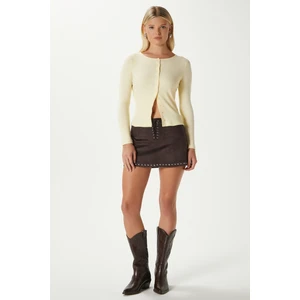 Young Cool Düğmeli Uzun Kollu Sarı Bluz