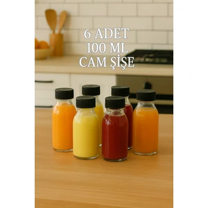 6 Adet 100 ml Kilitli Siyah Kapaklı Şeffaf Detox Shot Şişesi 100 cc Ginger Şat Beyaz Cam Şişe