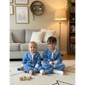 Yıldızlı, Mavi Çift Taraflı Fermuarlı, Mikro Polar Bebek Çocuk Uyku Tulumu Unisex Tog 2