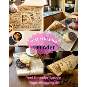 Tuğçe Shopping 100 Adet Sunum Kağıdı 8 Farklı Kendinden Desenli Sofra Gazete Özel Desen Vintage Gazete Yağlı Kağıt
