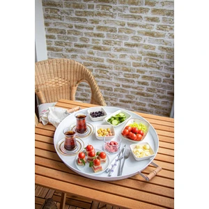 Ahşap Kulplu Metal Servis Tepsi 51CM